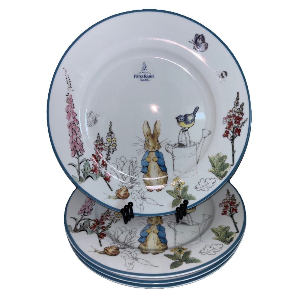 Peter Rabbit Botanical Easter Dinner Plates 10.5" Set of 4 Beatrix Potter NEW